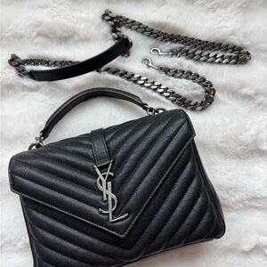 Yves Saint Laurent Black Chevron College Medium in Quilted Leather